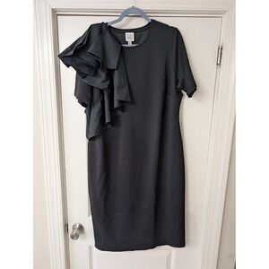 Mark & James Badgley‎ Mischka Black Ruffle Shoulder Sheath Dress Womens 1XL Plus